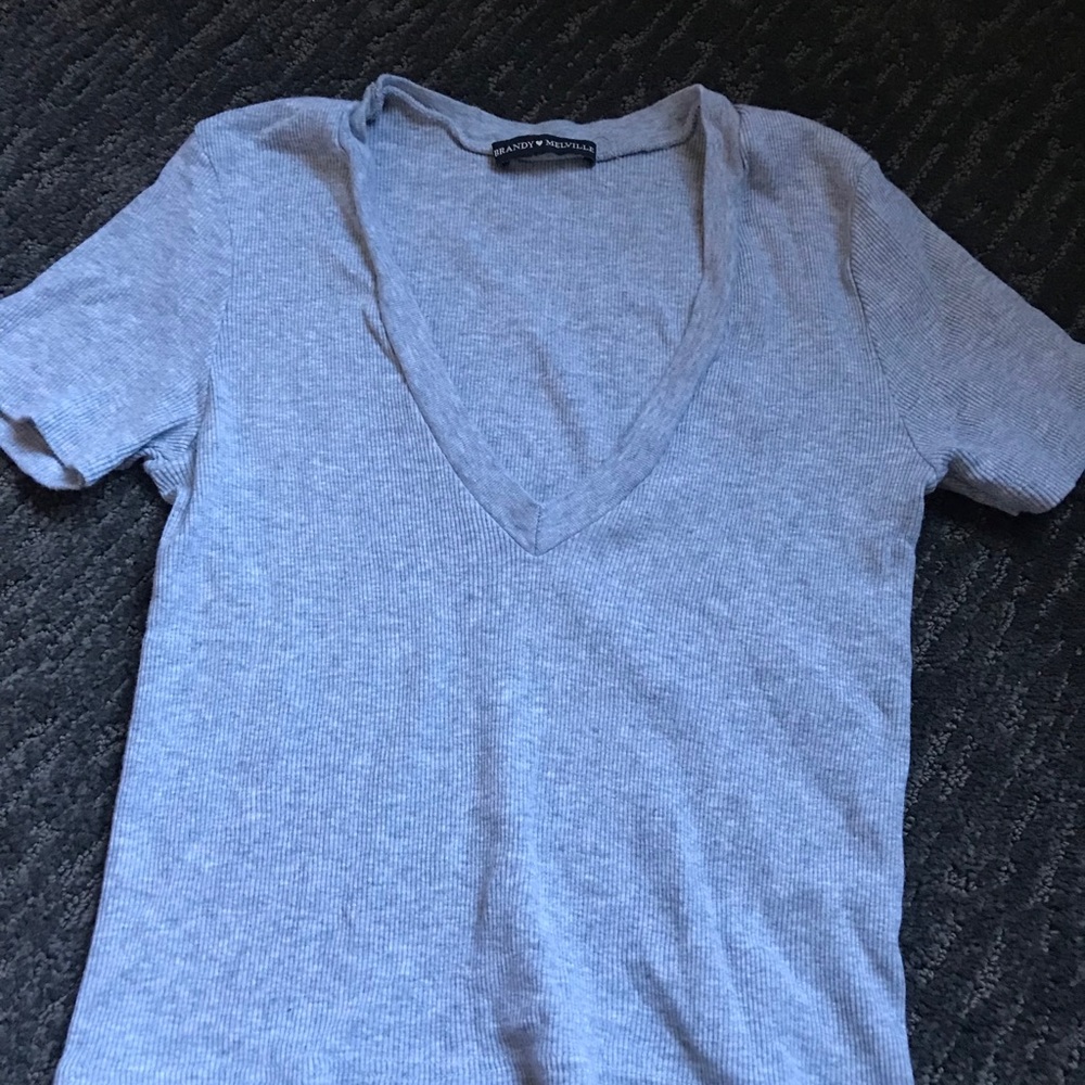 Brandy Melville Grey Ribbed v neck